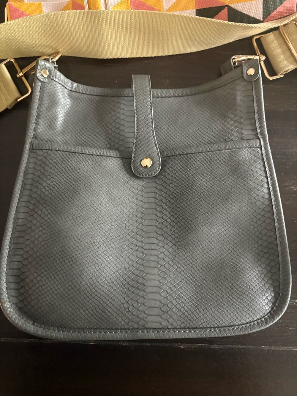 Textured Gray Crossbody Bag with Adjustable Strap